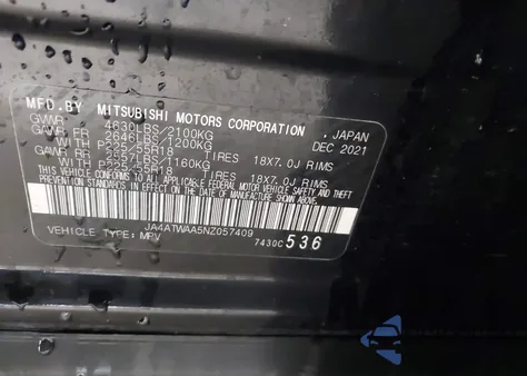 2022 Mitsubishi Eclipse Cross Se/Se Special Edition S-Awc/Sel S-Awc/Sel Special Edition S-Awc from USA, damaged, VIN JA4ATWAA5NZ057409